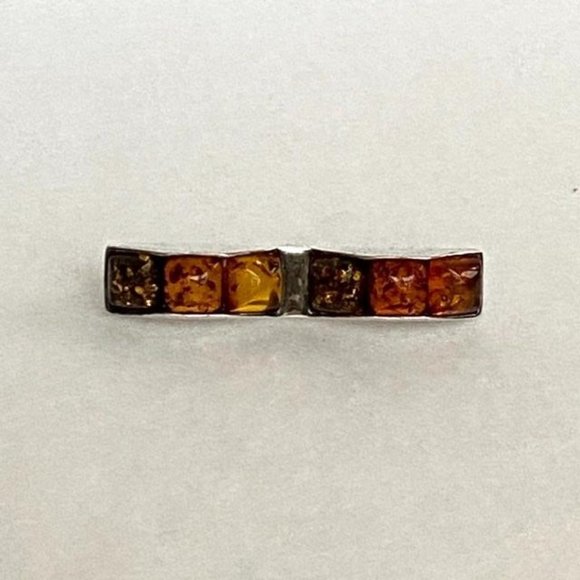 VTG Sterling Baltic Amber Multicolored Bar Brooch - Picture 14 of 15